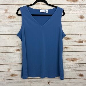 Susan Graver Blue  V-neck Sleeveless Tank Top